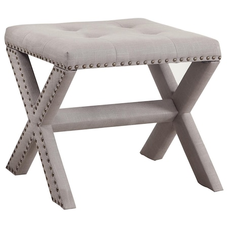 Kd Gabinetes Linen Blend Accent Bench with Champagne Nail Heads, Grey KD2207302